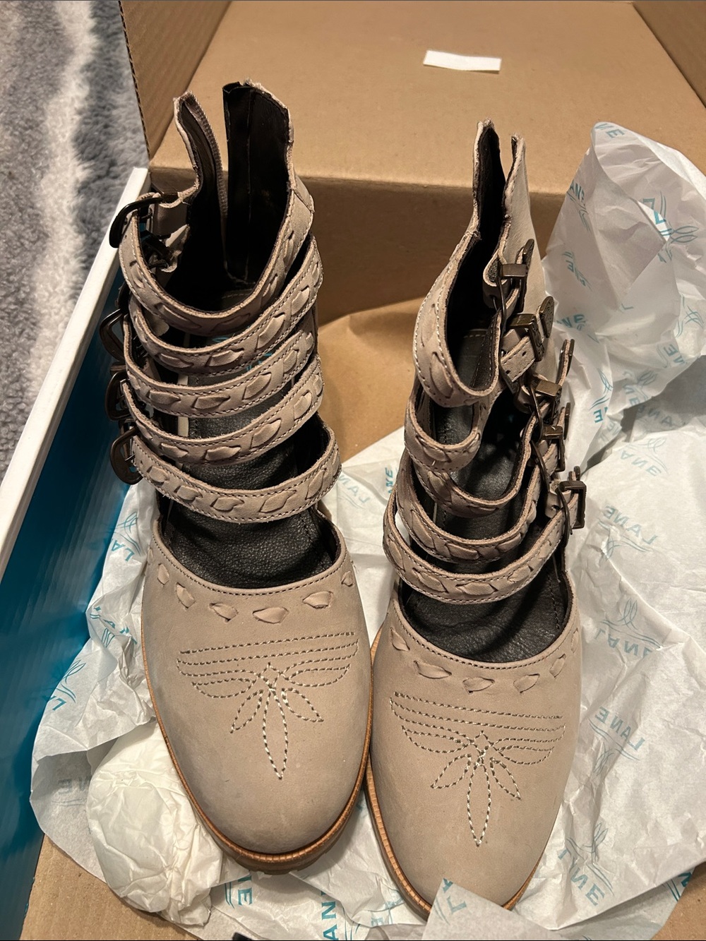 Multi-Strap Ankle Booties in Taupe - Women's Fashion